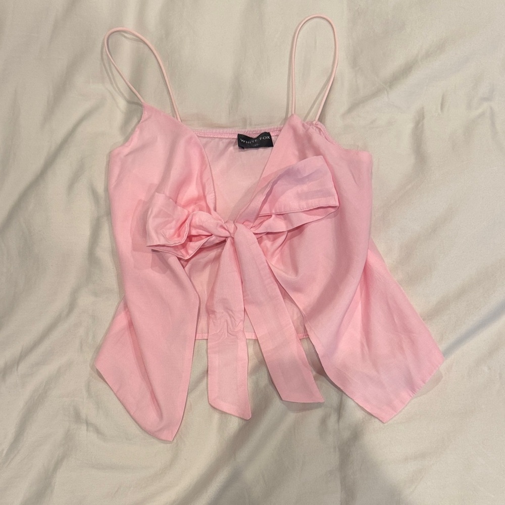 White Fox Pink Bow Tie Spaghetti Strap Top